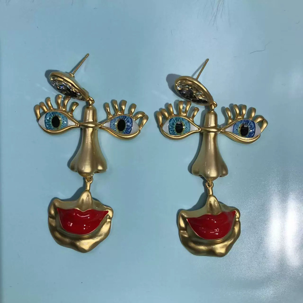 Vintage Eye Red Lip Earrings Bold Western Style - Picture 6 of 6